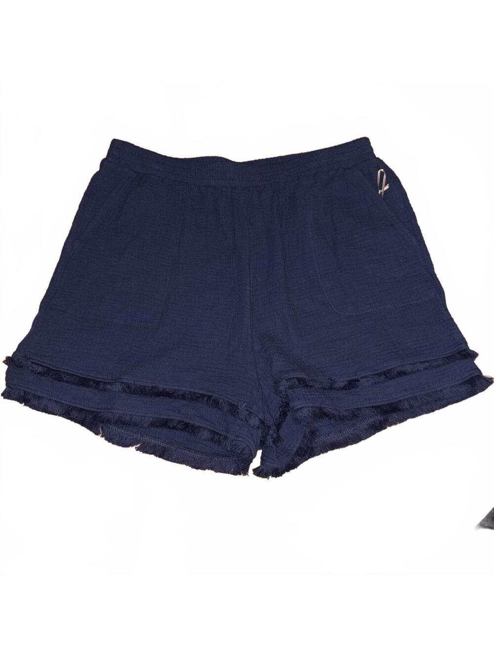 Cynthia Rowley Navy Blue Size Women's 1X Textured Shorts Fringe NWT Summer